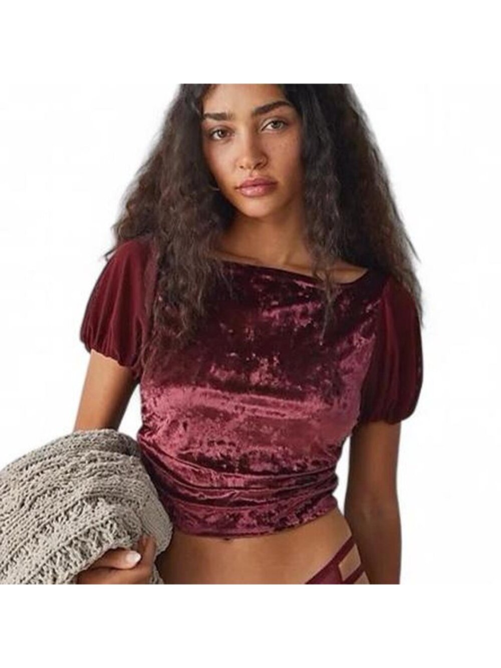 NWT Free People Midnight Mood Velvet Crop Top